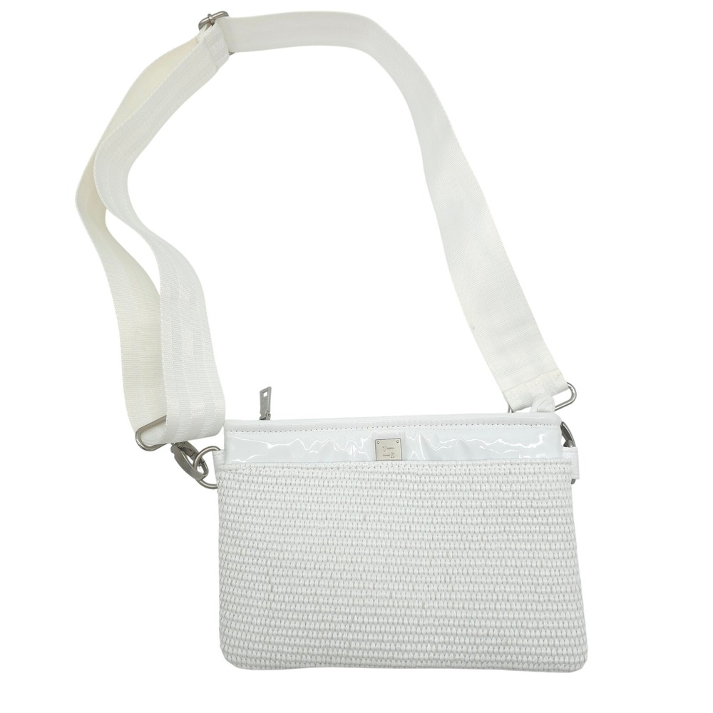 Think Royln Mixed Media Quilted Woven Crossbody Bag White Women Small